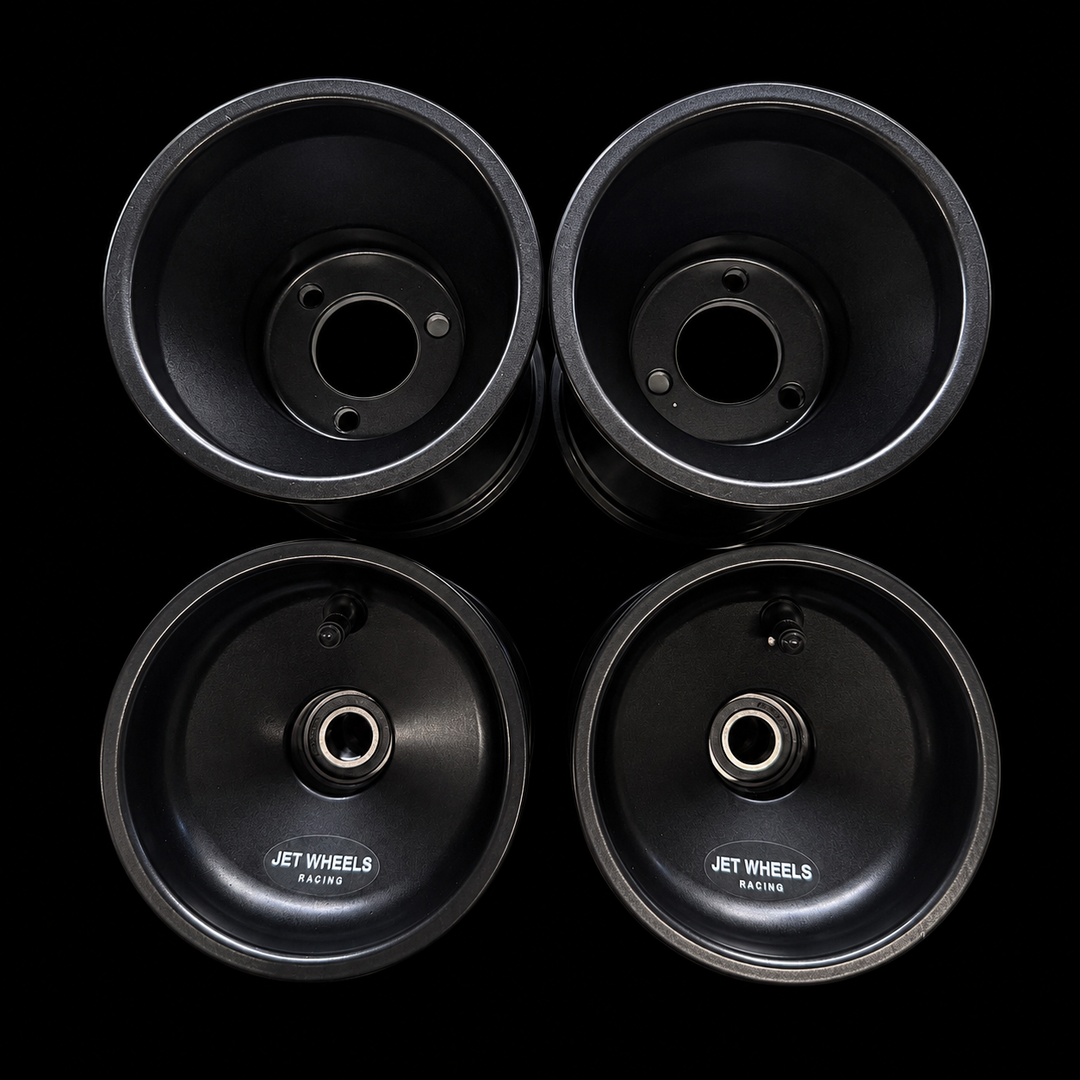 Set of four black Jet Wheels for Bambino and Cadet karts